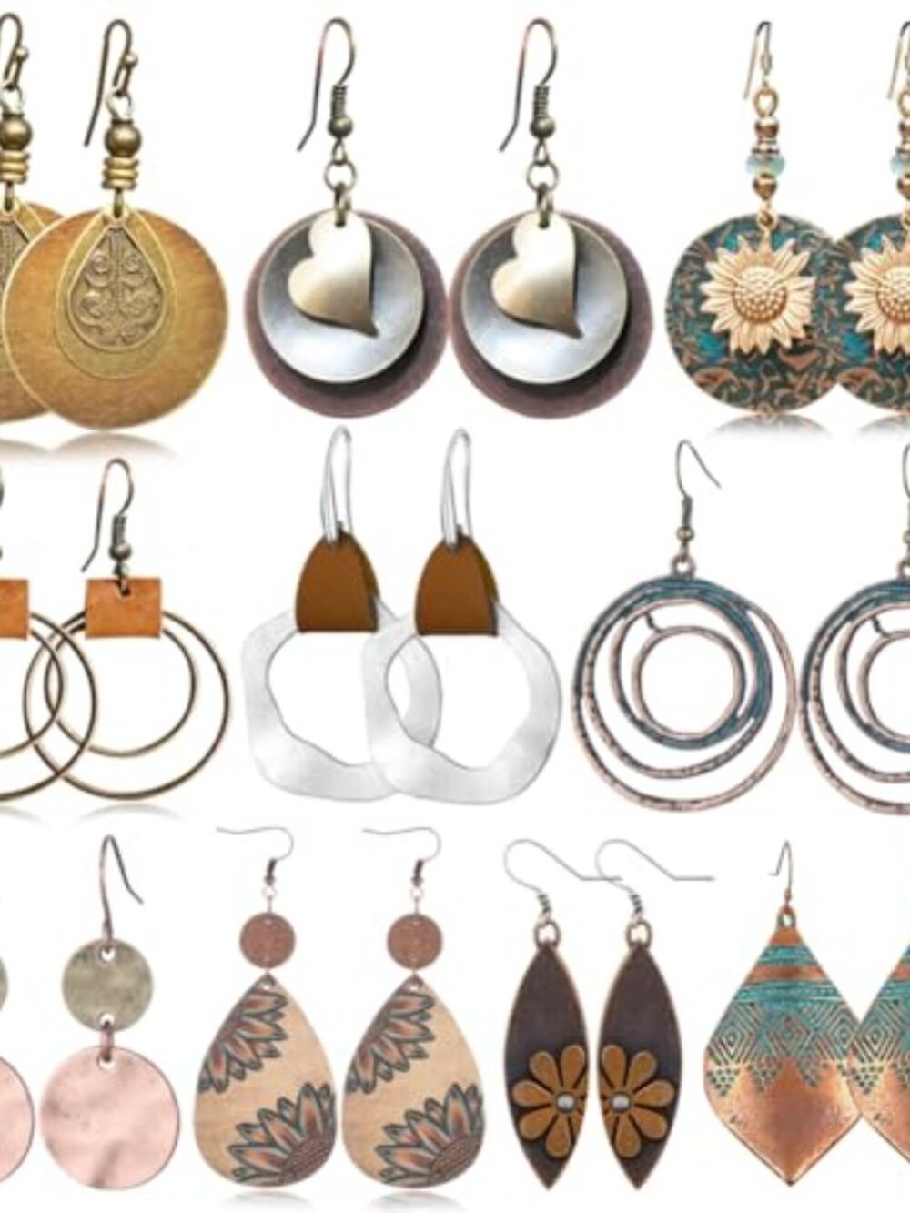 Vintage Dangle Earrings for Women Boho Jewelry Set Sunflower Geometric Teardrop